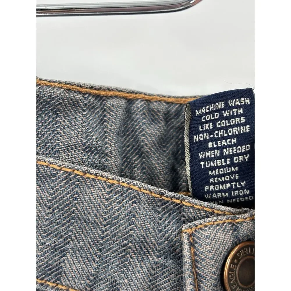 Vintage American Eagle Skirt Womens 8 Gray Blue Denim Jean Stripe Y2K 90s Pocket